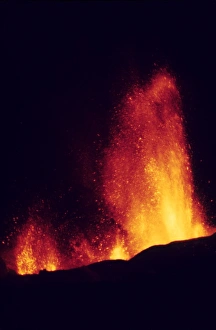 Icelandic Geological Formations Prints: Lava erupting from volcano, Eldfell Volcano, Heimaey, Westmann Isles, Iceland, 1973