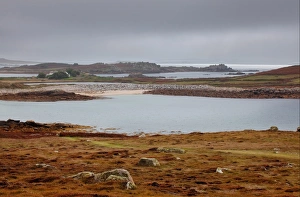 Isles Of Scilly UK Prints: Rainclouds gathering over coastline, Hell Bay, Bryher, Isles of Scilly, England, september