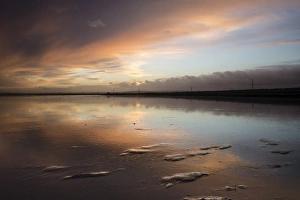 English Countryside Winter Scenes Prints: View of clouds reflected in mud at sunrise