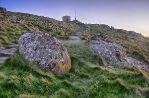 Sennen Cove Prints: View of coastal pathway to watchtower, Sennen Cove, Sennen, Cornwall, England, May