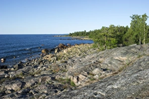 Swedish Rock Formations Prints: View of coastline with rock formations, Kallarberget, Baltic Sea, Sweden, july