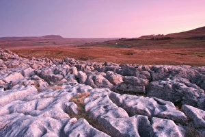 Limestone Rock Formations UK Prints: View of limestone pavement at twilight
