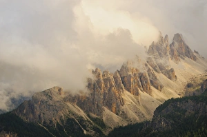 Cloudy Mountain Peaks Europe Prints: View of mountain range in low cloud