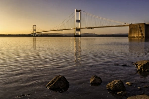 River Severn Views Prints: View of road bridge over river at sunset