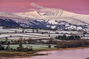 Snow-covered farmland and hills print