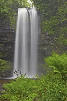 Brecon Beacons Scenery Prints: Waterfall flowing over faulted edge of sandstone
