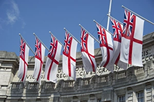 Admiralty Arch London Prints: White Ensign flags on office building