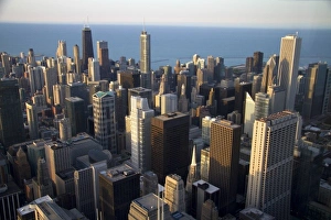 Aerial view of the city and Lake Michigan waterfront from the Willis Tower in Chicago Aerial view of the city and Lake Michigan waterfront from the Willis Tower in Chicago