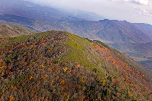 Aerial view of Great Smoky Mountains National Park from helicopter in autumn Aerial view of Great Smoky Mountains National Park from helicopter in autumn