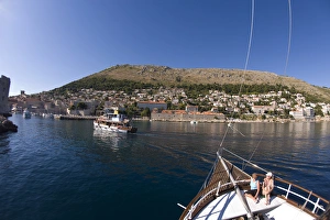 Aerial view from Sailboat mast of City Walls of Walled City of Dubrovnik, Southeastern Aerial view from Sailboat mast of City Walls of Walled City of Dubrovnik, Southeastern