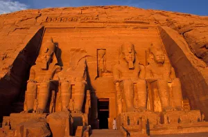 Egypt Landmarks Prints: AF, Egypt, Abu Simbel. Facade at sunset, Great Temple of Ramessess II