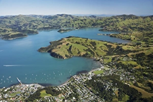 Akaroa, Akaroa Harbour, Banks Peninsula, Canterbury, South Island, New Zealand- aerial Akaroa, Akaroa Harbour, Banks Peninsula, Canterbury, South Island, New Zealand- aerial