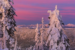 Alpenglow light over the Whitefish Range and Glacier Park peaks in Whitefish, Montana Alpenglow light over the Whitefish Range and Glacier Park peaks in Whitefish, Montana