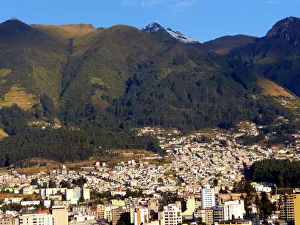 Americas, South America, Ecuador, Quito. At over 9, 000 feet in elevation, the capitol of Ecuador Americas, South America, Ecuador, Quito. At over 9, 000 feet in elevation, the capitol of Ecuador