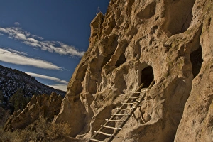 Ancient Pueblo, reconstructed ladder, Bandelier National Monument, New Mexico, USA Ancient Pueblo, reconstructed ladder, Bandelier National Monument, New Mexico, USA