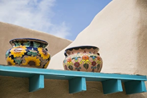 Artistic pottery decor, Taos, New Mexico, USA Artistic pottery decor, Taos, New Mexico, USA