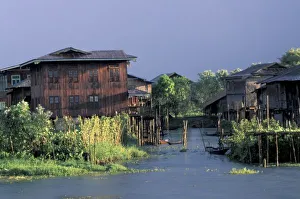 Asia, Myanmar, Inle Lake. A floating village on water Asia, Myanmar, Inle Lake. A floating village on water