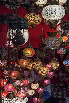 Asia, Turkey, Istanbul. Lighting store, featuring mosaic glass lamps in the Grand Bazaar Asia, Turkey, Istanbul. Lighting store, featuring mosaic glass lamps in the Grand Bazaar