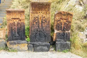 Armenia Monastery Prints: Armenia, Sevan. Sevanavank. 9th century Monastery complex. Stone tablets