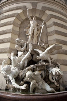 Austria, Vienna. Hofburg Palace, winter residence of the royal Hapsburgs. Palace fountain Austria, Vienna. Hofburg Palace, winter residence of the royal Hapsburgs. Palace fountain