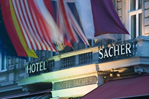 AUSTRIA-Vienna: Hotel Sacher Exterior (Home of the Sacher Torte) / Evening AUSTRIA-Vienna: Hotel Sacher Exterior (Home of the Sacher Torte) / Evening