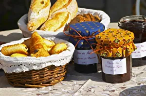 French Country Cuisine Prints: Basket with croissants