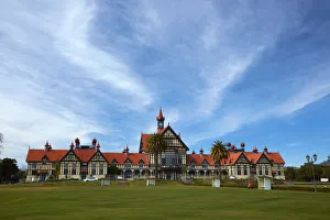 Bath House (Rotorua Museum), and bowling greens, Government Gardens, Rotorua, North Island Bath House (Rotorua Museum), and bowling greens, Government Gardens, Rotorua, North Island