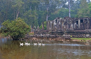 Bayon Temple with ducks in river in Siem Reap, Cambodia Bayon Temple with ducks in river in Siem Reap, Cambodia