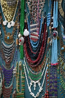 Beads for sale by vendor in the Market Place Luxor, Egypt Beads for sale by vendor in the Market Place Luxor, Egypt
