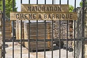 Bel Air stores its own oak staves to be used later for making barrels, the sign says Bel Air stores its own oak staves to be used later for making barrels, the sign says