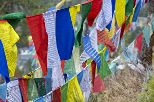 Bhutan, Thimphu. Colorful prayer flags on mountain top at the Sangaygang Geodetic Station Bhutan, Thimphu. Colorful prayer flags on mountain top at the Sangaygang Geodetic Station