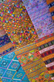 Bhutan, Thimphu. Traditional colorful and ornate hand woven textiles Bhutan, Thimphu. Traditional colorful and ornate hand woven textiles