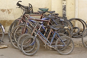Bicycles parked against wall, Jaisalmer, India Bicycles parked against wall, Jaisalmer, India