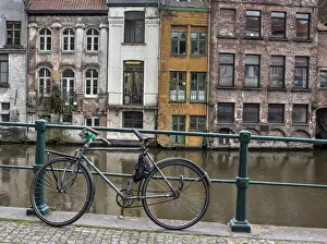 Bike along rail in the historic medieval city of Ghent Bike along rail in the historic medieval city of Ghent