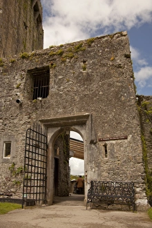 The Blarney Castle at the entranve to The Blarney Stone with a single tourist in The Blarney Castle at the entranve to The Blarney Stone with a single tourist in