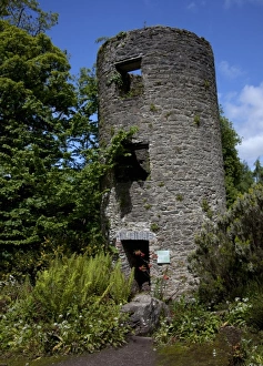 Blarney Castle ruin in thethe castle garden under a blue sky with white puffy clouds Blarney Castle ruin in thethe castle garden under a blue sky with white puffy clouds