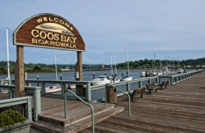 Boardwalk and Harbor in Coos Bay Oregon on Oregon coast Boardwalk and Harbor in Coos Bay Oregon on Oregon coast
