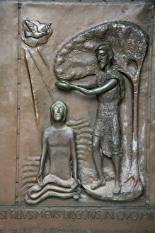 Bronze relief of Jesus healing power to restore on entrance door to Nazareth's Bronze relief of Jesus healing power to restore on entrance door to Nazareth's