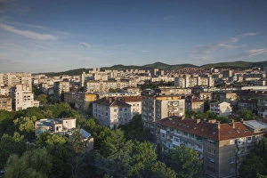 Bulgaria, Central Mountains, Stara Zagora, elevated city view, dawn Bulgaria, Central Mountains, Stara Zagora, elevated city view, dawn