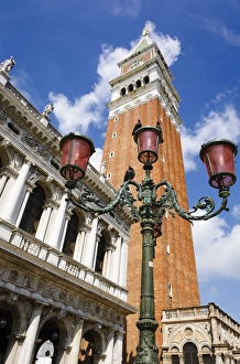 Campanile San Marco (St Marks Basilica bell tower) and street lamp, Venice, Veneto Campanile San Marco (St Marks Basilica bell tower) and street lamp, Venice, Veneto