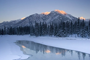 Banff National Park Landscapes Prints: Canada, Banff, View of Mt. Edith and Sawback Range, reflection in Spray River