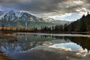 Canada, British Columbia, Agassiz, Seabird Island Road, storm clearing over mountains at Canada, British Columbia, Agassiz, Seabird Island Road, storm clearing over mountains at