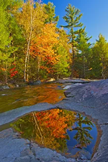 Canada, Ontario. Fall reflections on Rosseau River at Lower Rosseau Falls. Credit as Canada, Ontario. Fall reflections on Rosseau River at Lower Rosseau Falls. Credit as