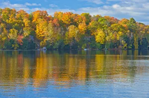 Canada, Ontario, Horseshoe Lake. Cottage in morning fog on lake Canada, Ontario, Horseshoe Lake. Cottage in morning fog on lake