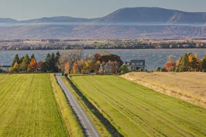 Canada, Quebec, Berthier-sur-Mer. Elevated landscape by St. Lawrence River Canada, Quebec, Berthier-sur-Mer. Elevated landscape by St. Lawrence River