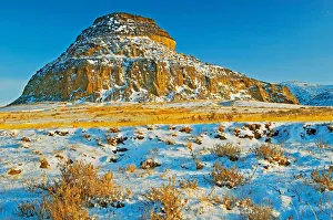 Canada, Saskatchewan, Big Muddy Badlands. Landscape with Castle Butte in winter. Credit as Canada, Saskatchewan, Big Muddy Badlands. Landscape with Castle Butte in winter. Credit as