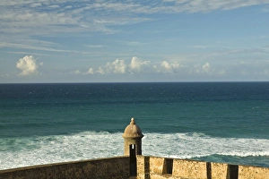 Caribbean, Puerto Rico, Old San Juan. Turret of Fort San Cristobal and Atlantic Ocean Caribbean, Puerto Rico, Old San Juan. Turret of Fort San Cristobal and Atlantic Ocean
