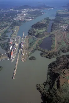 Central America, Panama, Panama Canal. Miraflores Locks, aerial view Central America, Panama, Panama Canal. Miraflores Locks, aerial view