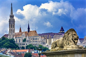 Chain Bridge Lion Matthias Church Fishermans Bastion Budapest Hungary Chain Bridge Lion Matthias Church Fishermans Bastion Budapest Hungary
