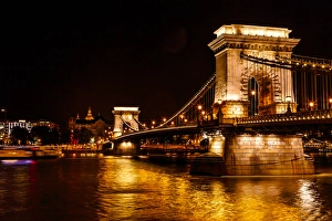 Chain Bridge Saint Stephens Danube River Reflection Budapest Hungary Chain Bridge Saint Stephens Danube River Reflection Budapest Hungary
